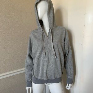 FP MOVEMENT FREE PEOPLE Heather Gray Hooded 1/2 Zip Dolman Sleeve Sweatshirt M